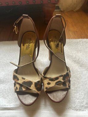Michael Kors Brown Leopard Strappy Block Heel